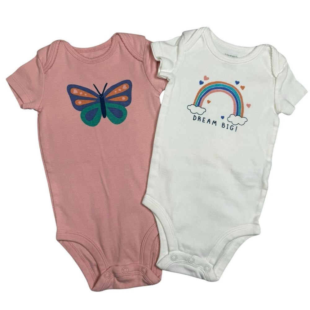 Carters Bodysuit Bundle Baby Girl Rainbow Butterfly Pink White 6 Months